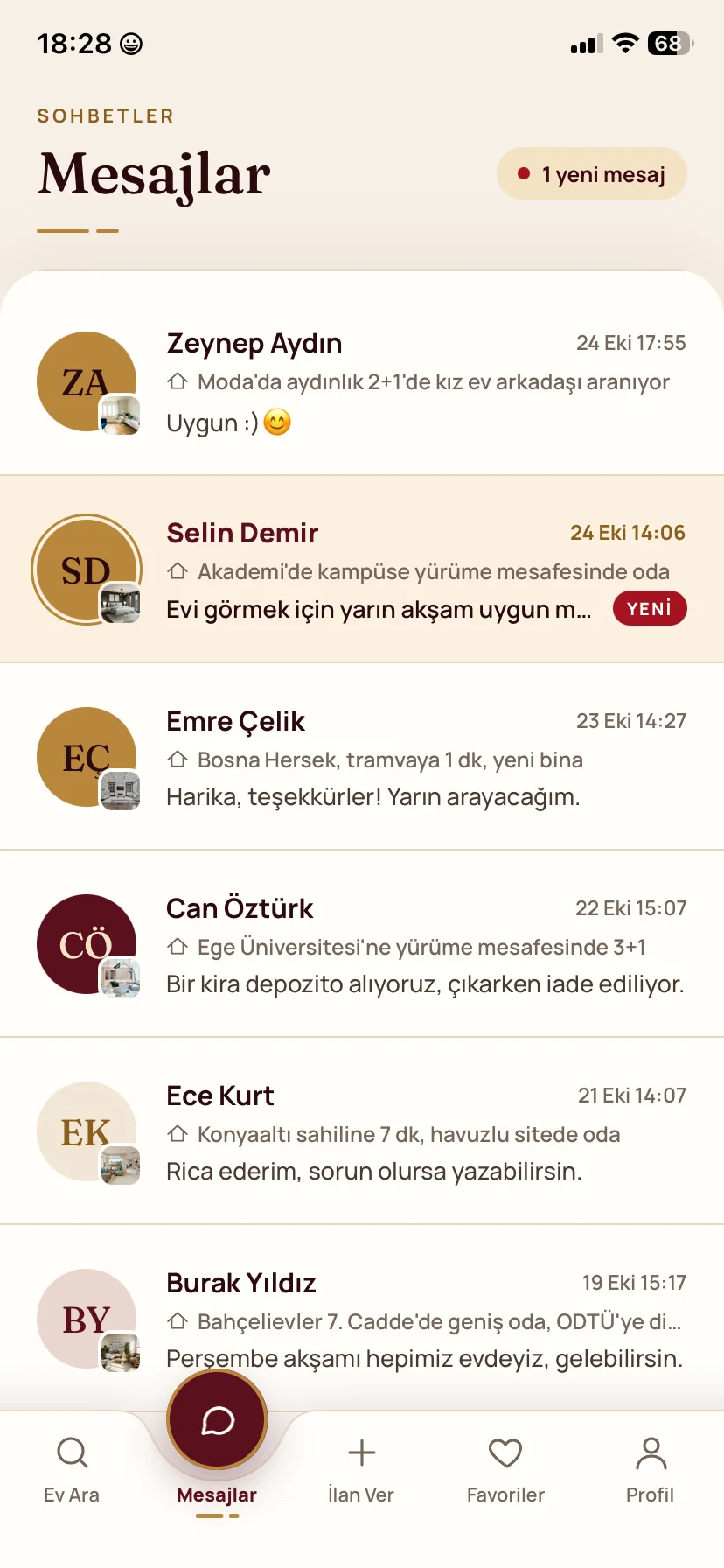 Mesajlar ekranı